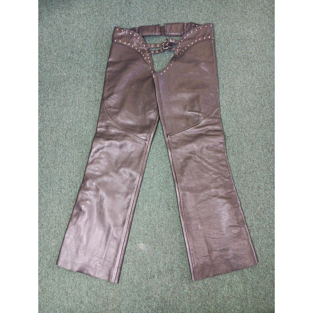First Classics Leather Biker Chaps Women's Size XL Black Leg Zips Adjustable EUC